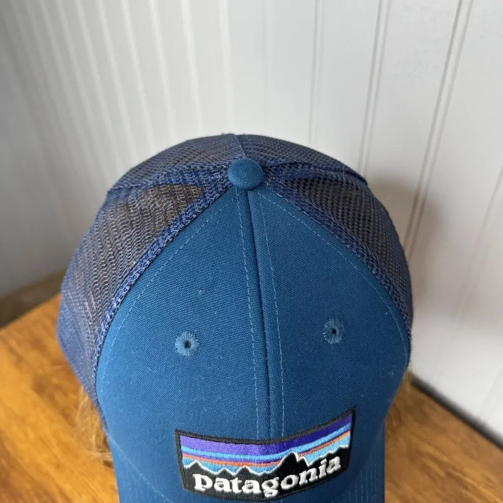 Patagonia Blue Logo Trucker Hat Snapback Navy Mesh Baseball Cap Super Nice
